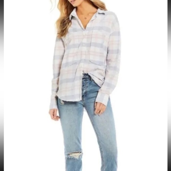 FREE PEOPLE Loveland Pink Plaid - Picture 1 of 6